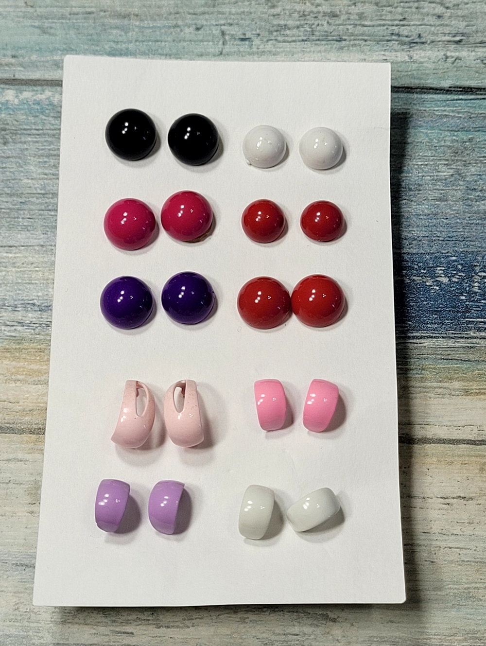 Colorful Stud & Hoop Earring Set - Assorted Pink, Purple, Red, Black, White